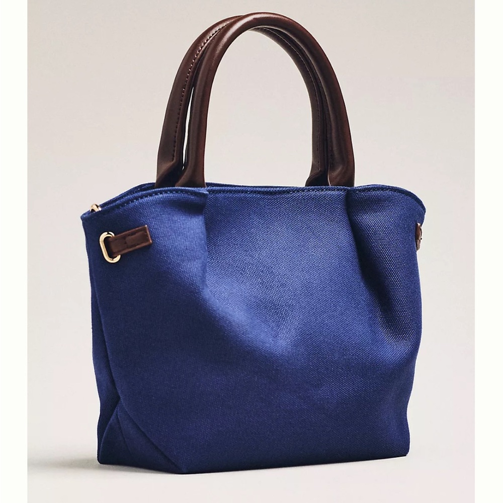 Anthropologie Navy Canvas Mini Belted Tote Handbag - Picture 2 of 3